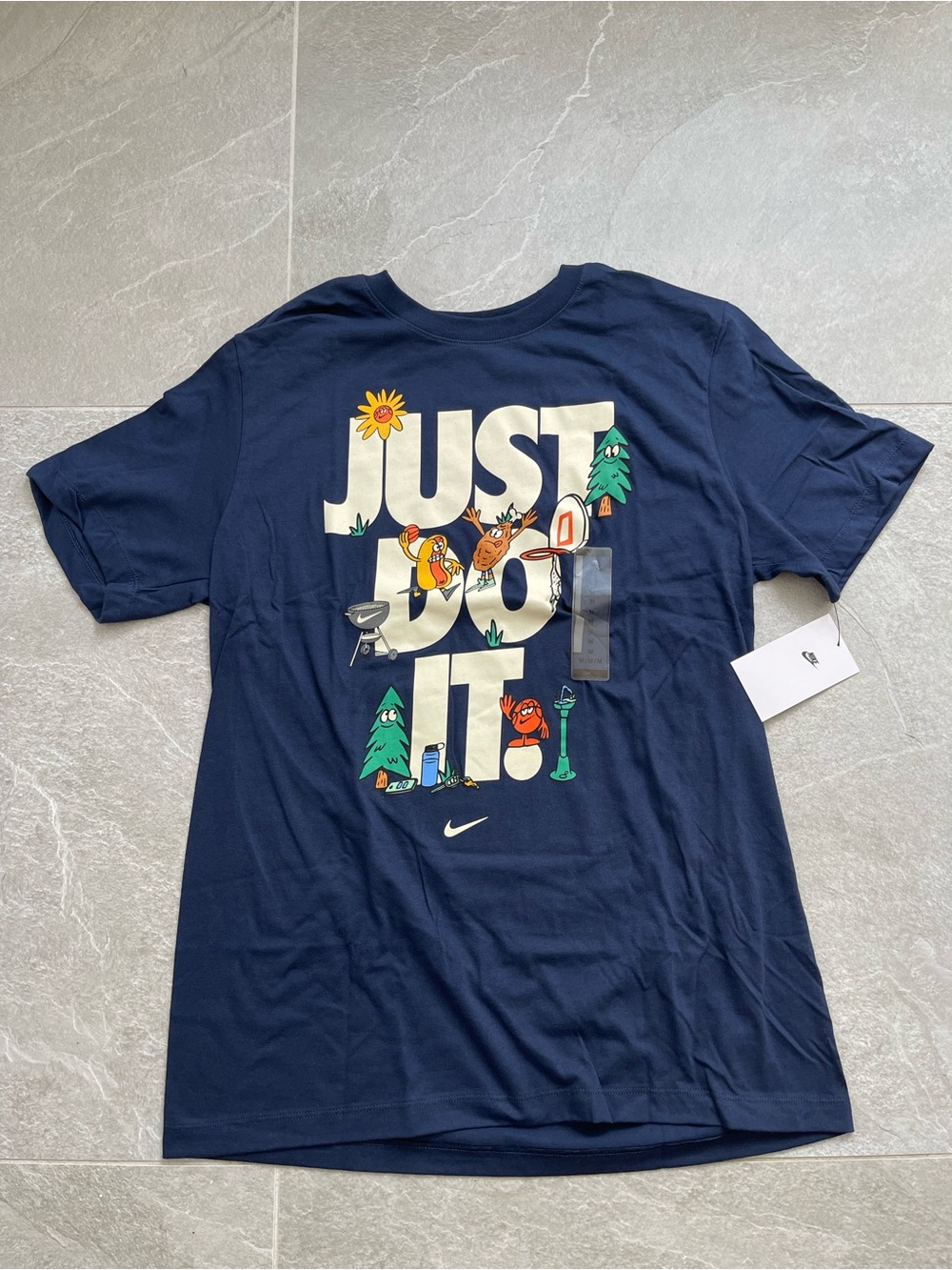 Nike Navy Graphic 'Just Do It' Tee with Multicolor Illustration
